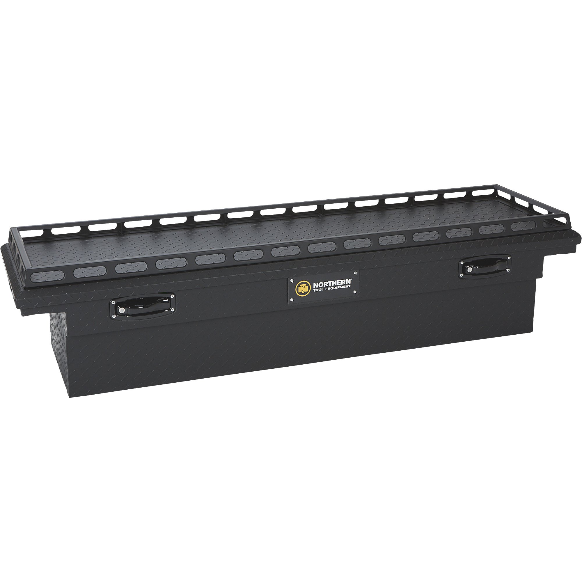 Northern Tool Low Profile Crossover Truck Tool Box with rails and Removable Tray — Aluminum, Matte Black, Pull Handle Latches, 69in. x 20in. x 16in., Model# 36212812